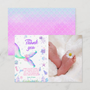 Carte De Remerciements Anniversaire de la sirène rose violet