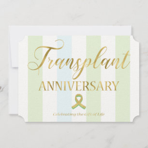 Carte De Remerciements Anniversaire de la transplantation Gold & Green Fl