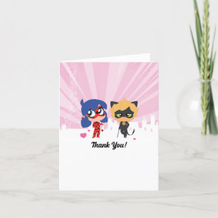 Carte De Remerciements Anniversaire de Ladybug et de Cat Noir Chibi
