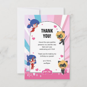 Carte De Remerciements Anniversaire de Ladybug et de Cat Noir Chibi