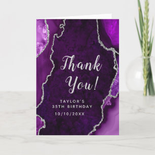 Carte De Remerciements Anniversaire de l'âge mauve et argenté