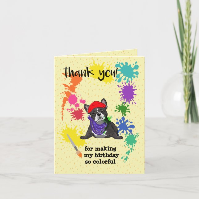 Carte De Remerciements Anniversaire de l'art du chien de taureau français (Devant)