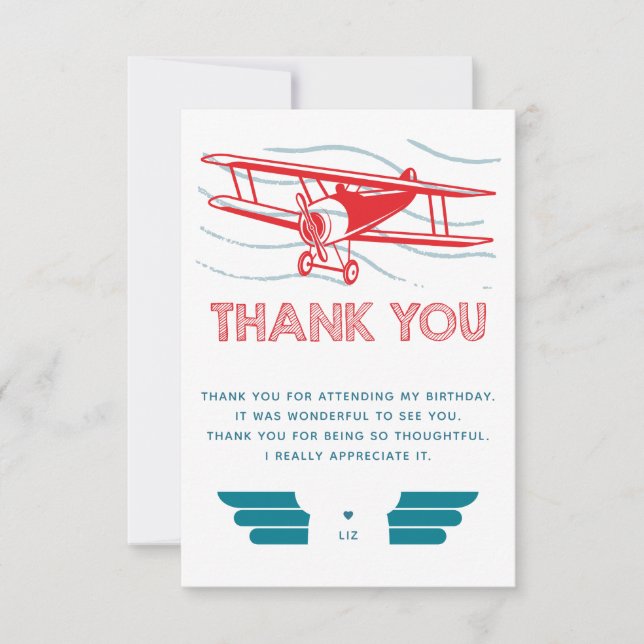 Carte De Remerciements Anniversaire de l'avion (Devant)