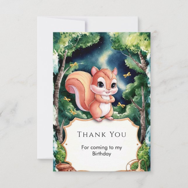 Carte De Remerciements Anniversaire de l'Écureuil Mignon Enchanté (Devant)