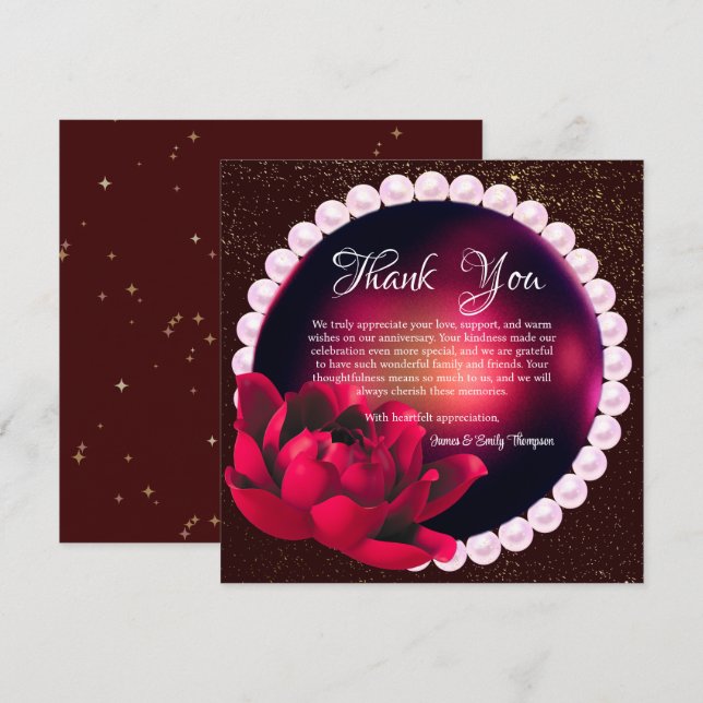 Carte De Remerciements Anniversaire de l'Élégant Rose de la Perle Mariage (Devant / Derrière)