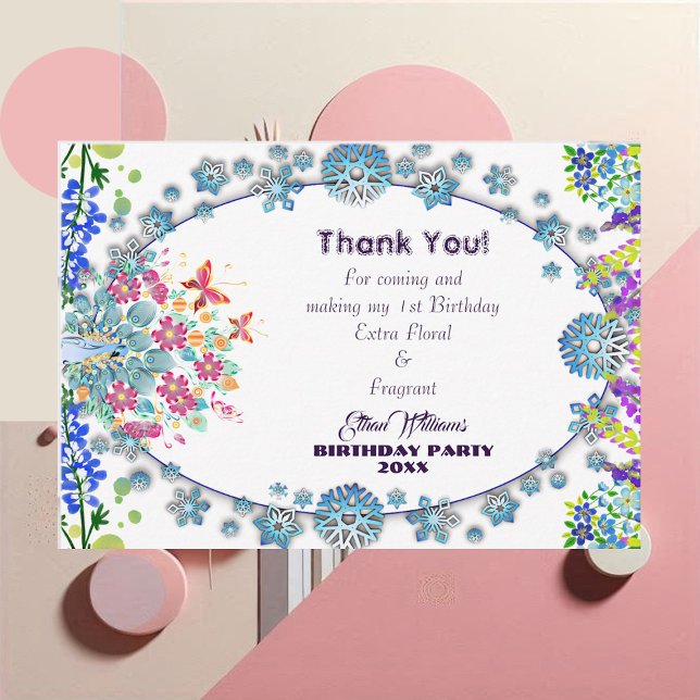 Carte De Remerciements Anniversaire de petit bourgeon de fleur ovale bleu (Kid's Soft Oval Blue Little Flower Bud Birthday Thank You Card)