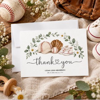 Carte De Remerciements Anniversaire de premier baseball à l'aquarelle vin
