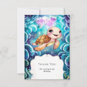 Carte De Remerciements Anniversaire de Tortue Nautique Mignonne et Fantai