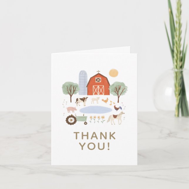 Carte De Remerciements Anniversaire des Animaux de la Ferme (Devant)