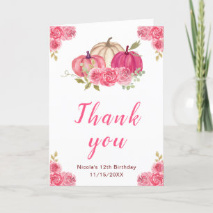 Carte De Remerciements Anniversaire des Citrouilles de fleurs roses chaud