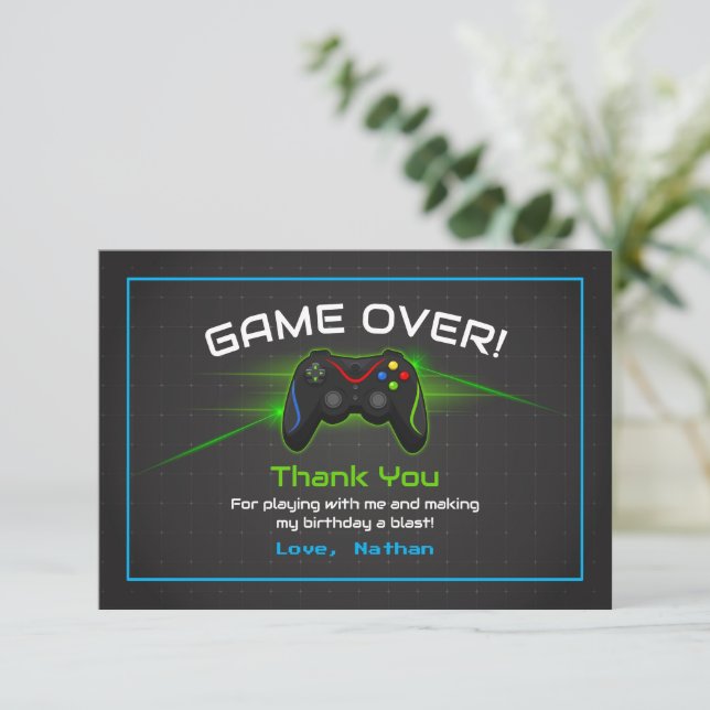 Carte De Remerciements Anniversaire des enfants de jeu vidéo (Debout devant)