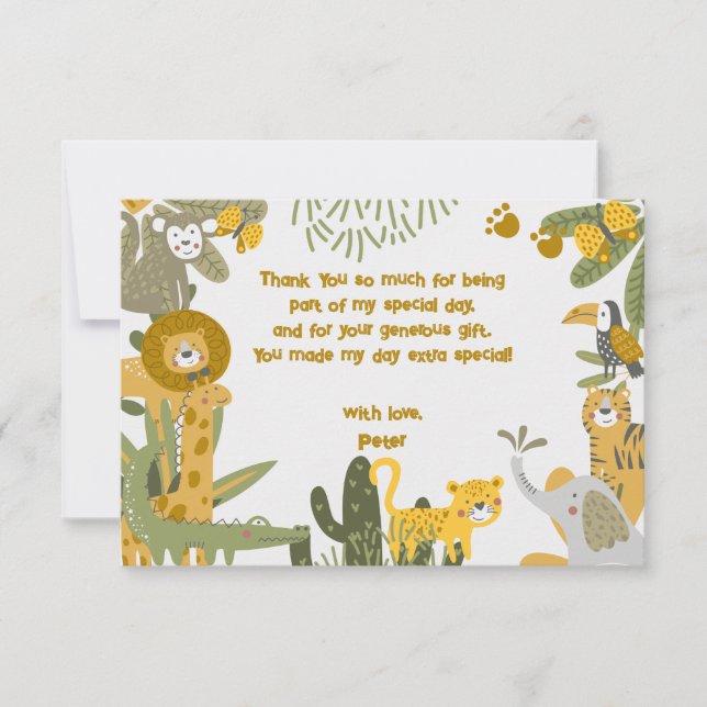 Carte De Remerciements Anniversaire des enfants de safari sauvage (Devant)