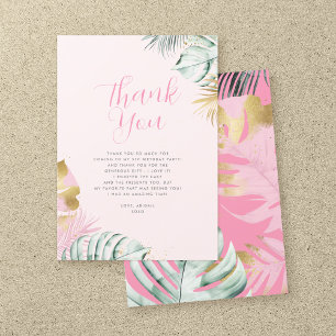 Carte De Remerciements Anniversaire des Feuilles tropicaux Pink & Gold