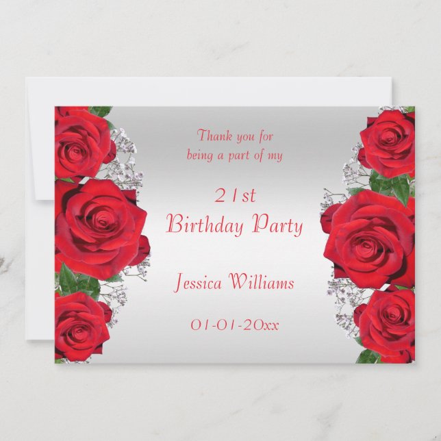 Carte De Remerciements Anniversaire des Roses Rouges Romantiques (Devant)