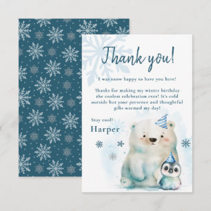 Carte De Remerciements Anniversaire d'hiver des ours pingouins et polaire