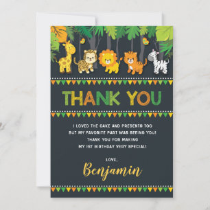 Carte De Remerciements Anniversaire doux d'animaux sauvages de safari de