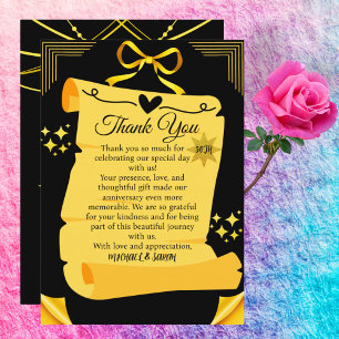 Carte De Remerciements Anniversaire du 50e Mariage de Black & Gold