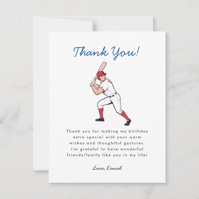 Carte De Remerciements Anniversaire du baseball (Devant)