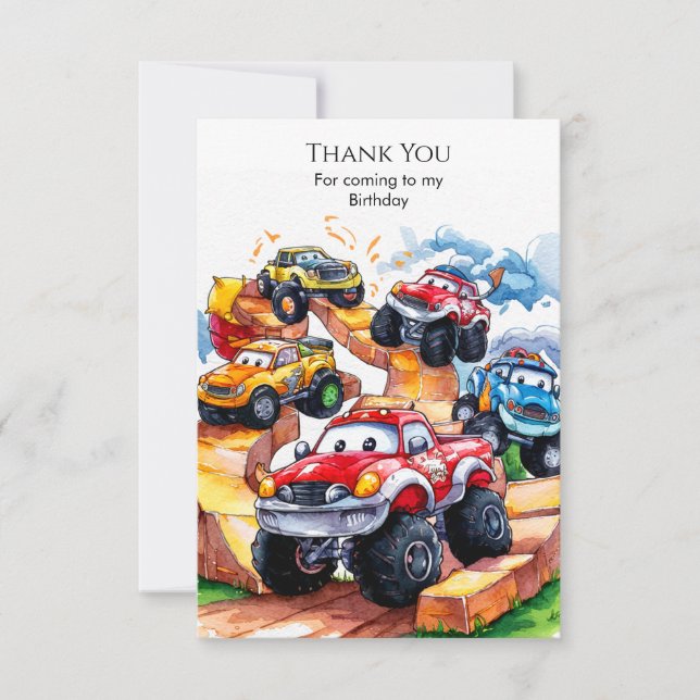 Carte De Remerciements Anniversaire du camion monstre de la route magique (Devant)
