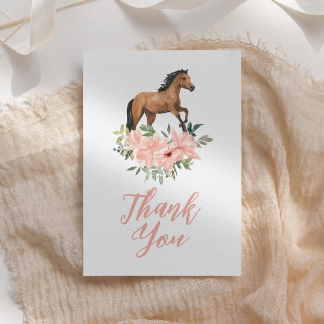 Carte De Remerciements Anniversaire du Cheval Floral Rose (Créateur téléchargé)