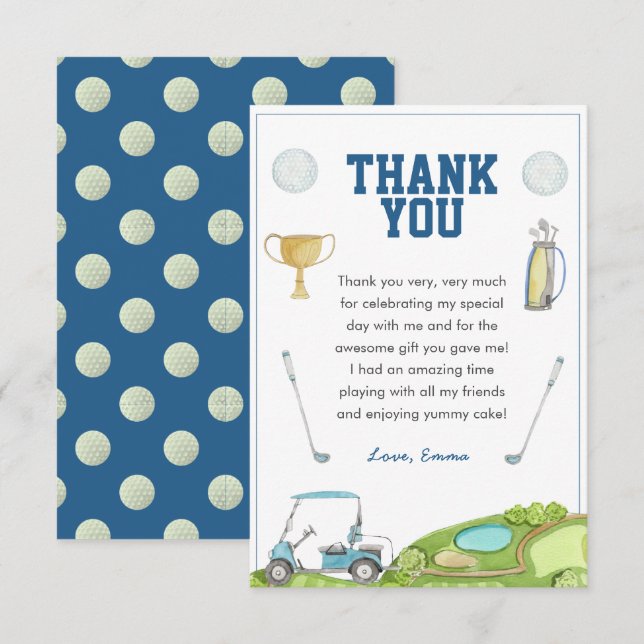 Carte De Remerciements Anniversaire du golf (Devant / Derrière)