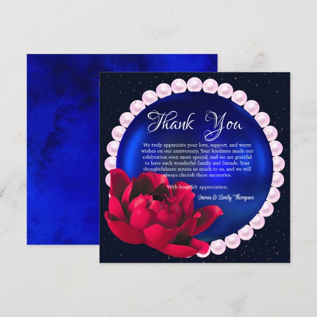 Carte De Remerciements Anniversaire du Mariage Rose bleu marine moderne (Devant / Derrière)