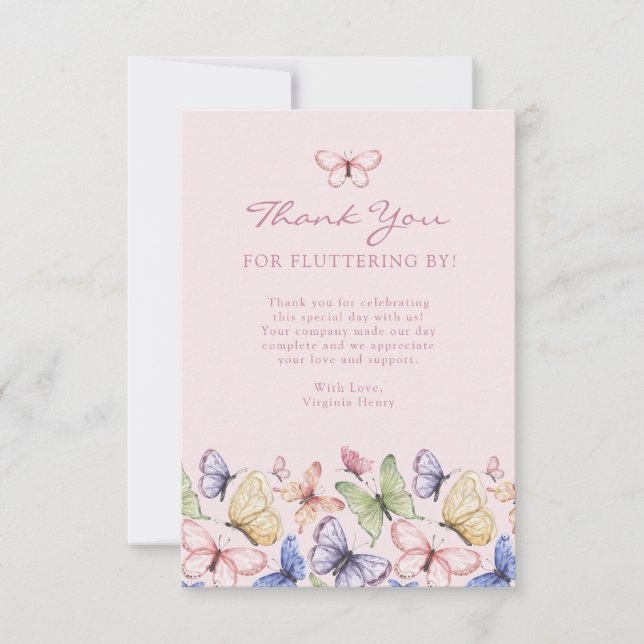 Carte De Remerciements Anniversaire du papillon rose (Devant)