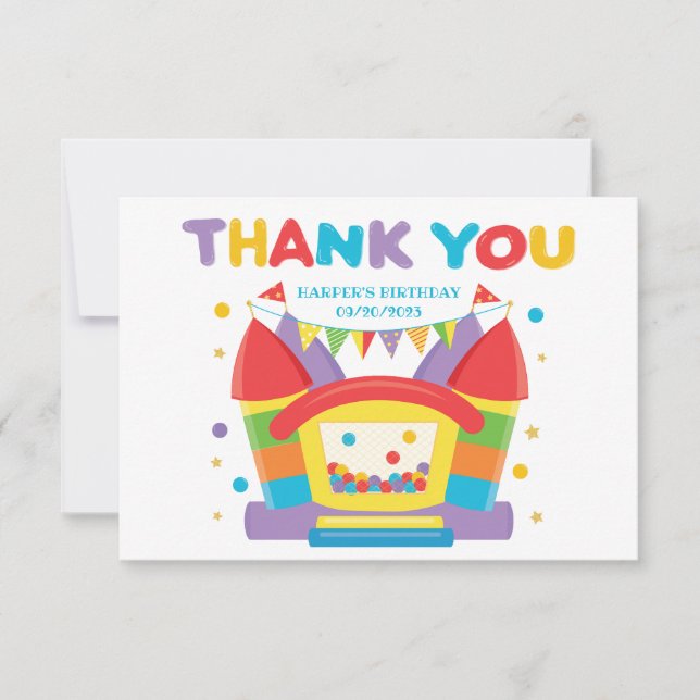 Carte De Remerciements Anniversaire du Rainbow Bounce House (Devant)