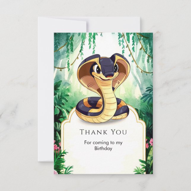Carte De Remerciements Anniversaire du serpent d'aquarelle enchanté (Devant)
