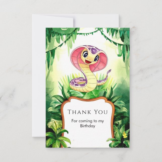 Carte De Remerciements Anniversaire du serpent de forêt pour enfants (Devant)