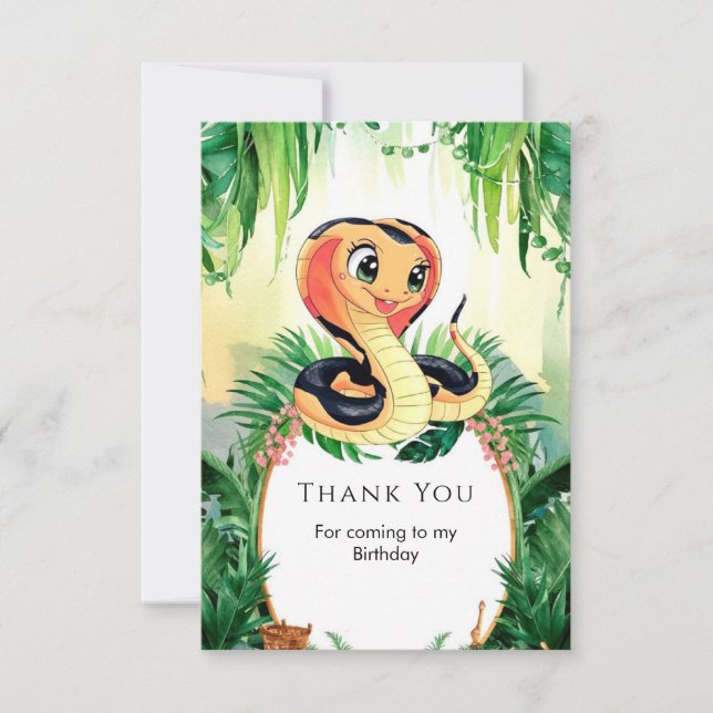 Carte De Remerciements Anniversaire du serpent de reptiles simples (Devant)