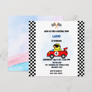 Carte De Remerciements Anniversaire Duck race car garçon course rouge nom