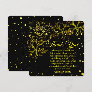 Carte De Remerciements Anniversaire élégant du Mariage Floral Black & Gol