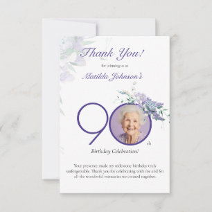 Carte De Remerciements Anniversaire élégant floral violet 90 ans sur mesu