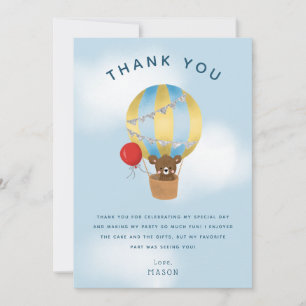 Carte De Remerciements Anniversaire Enfant Montgolfière Bleue Mignonne