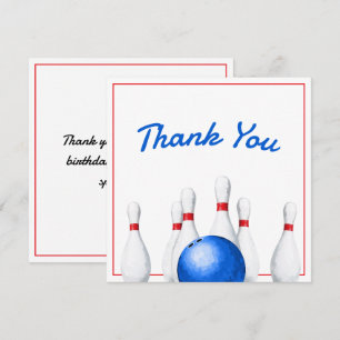 Carte De Remerciements Anniversaire Enfants Bowling Rouge et Bleu Amusant