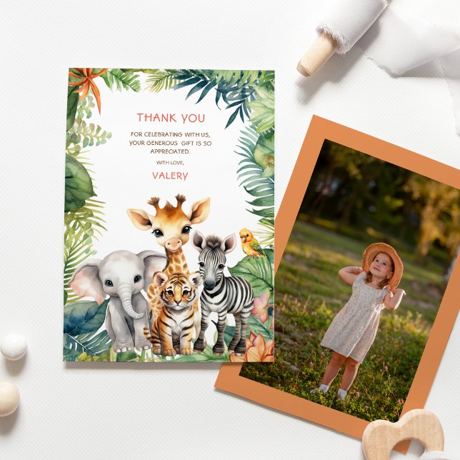 Carte De Remerciements Anniversaire Enfants Jungle Safari Animaux pour Fi (Créateur téléchargé)