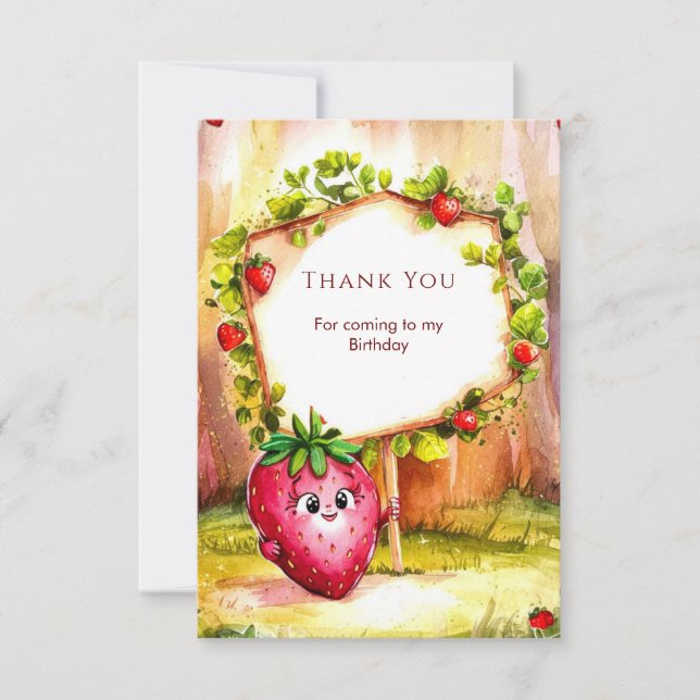 Carte De Remerciements Anniversaire Fantaisiste Bohème Fraise Fruitée (Devant)
