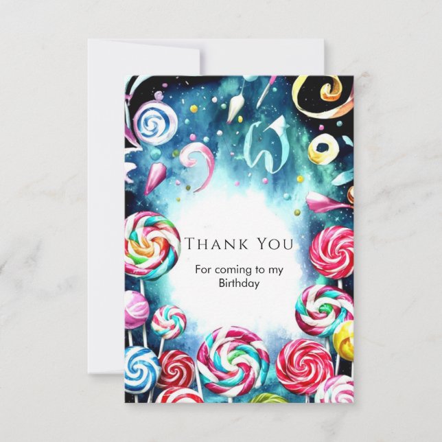 Carte De Remerciements Anniversaire Fantaisiste Candyland aux Paillettes (Devant)