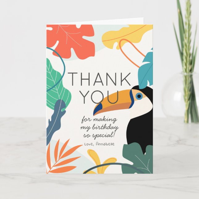Carte De Remerciements Anniversaire Feuille Tropicale Toucan (Devant)