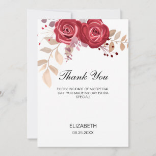 Carte De Remerciements Anniversaire Fleurie Élégante aux Roses Marron et