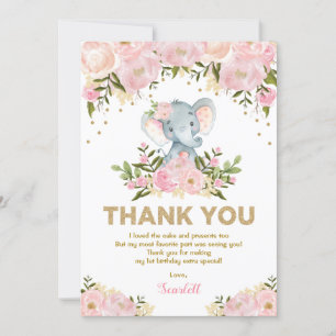 Carte De Remerciements Anniversaire floral Girly de rose en pastel