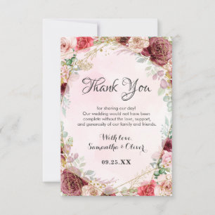 Carte De Remerciements Anniversaire floral Rose de Bourgogne élégant