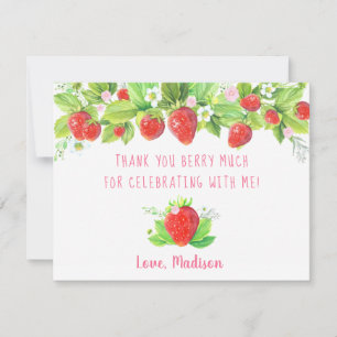 Carte De Remerciements Anniversaire floral rose fraise