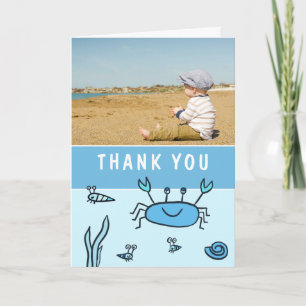 Carte De Remerciements Anniversaire Garçon Photo Animaux Marins Crabe Ble