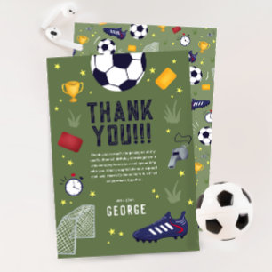 Carte De Remerciements Anniversaire Garçons Football Vert Sports Enfants
