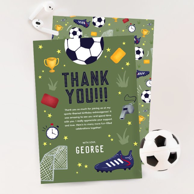 Carte De Remerciements Anniversaire Garçons Football Vert Sports Enfants (Créateur téléchargé)