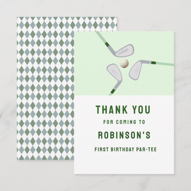 Carte De Remerciements Anniversaire golf Par-tee trou en un moderne (Devant / Derrière)