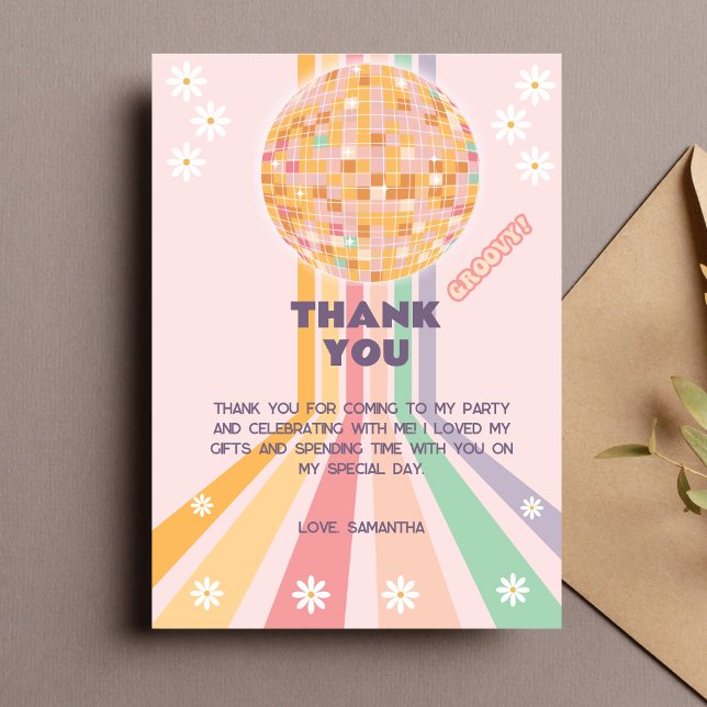Carte De Remerciements Anniversaire Groovy Rétro Daisy Disco (Thank You Card)