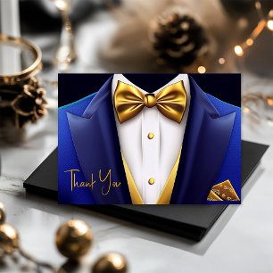 Carte De Remerciements Anniversaire Homme Tuxedo Bleu Royal Or